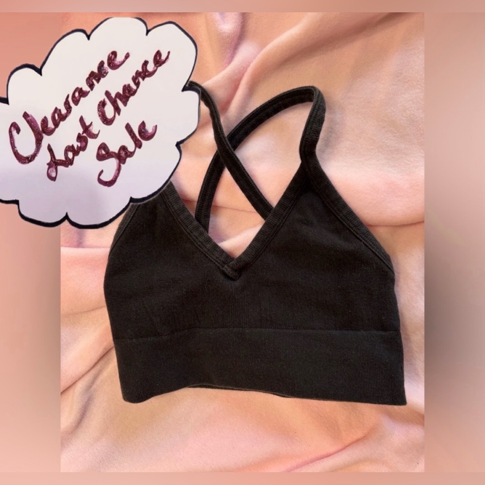 ALO Yoga XS Black Ribbed Criss Cross Sports Bra
